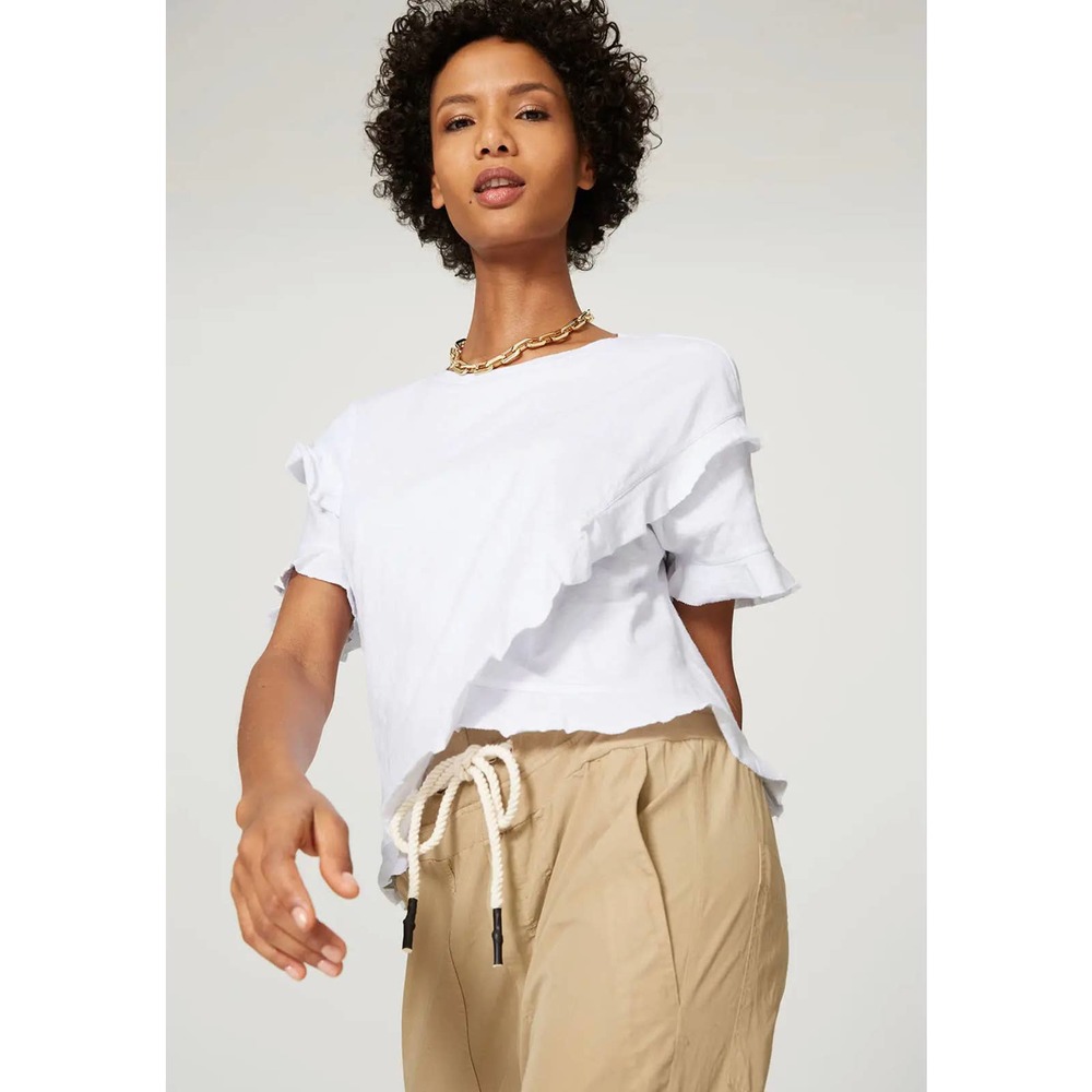 Derek Lam Thimotea White Ruffle Crop Tee Size EU 42